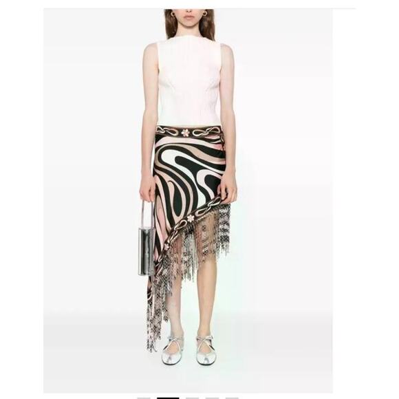 Pucci Dresses & Skirts - PUCCI Runway Sequin Fringed Asymmetric Skirt in Nero Nude IT 42 M
